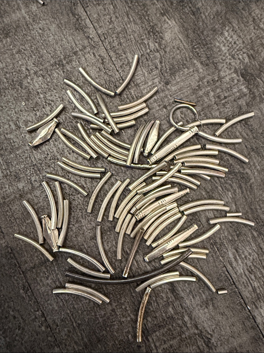 Loose Curved Metal Beads - Silver Tubes